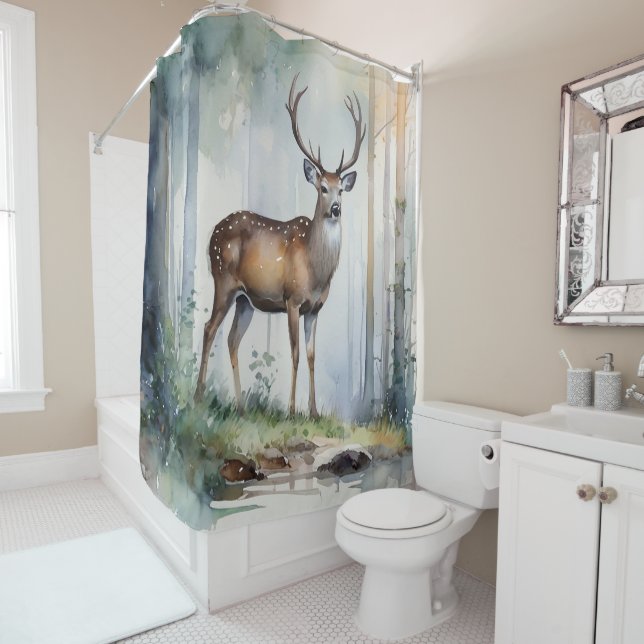 Rideau de douche à cerfs de forêt (En situation)