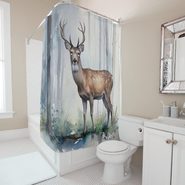 Rideau de douche à cerfs de forêt (En situation)