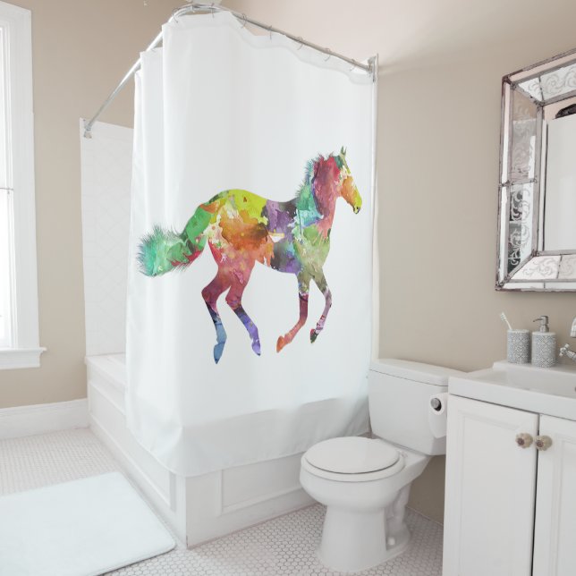 Rideau de douche à Cheval multicolore (En situation)
