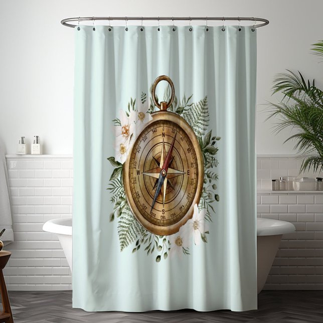 Rideau de douche à compas floral aquarelle (In situ bathroom)