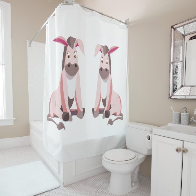 Rideau de douche à Donkey rose - personnalisable (En situation)