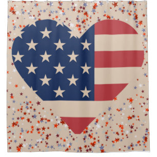 Rideau de douche à drapeau américain Heart