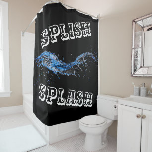 Rideau de douche à éclaboussures en noir, bleu, bl