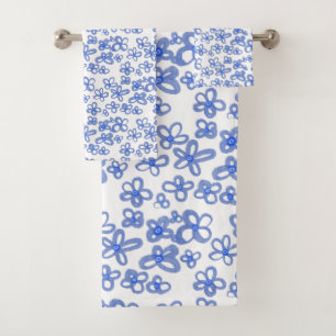 Rideau de douche à fleurs bleues