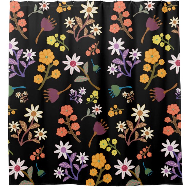 Rideau de douche à fleurs noir (Devant)