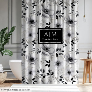 Rideau de douche à fleurs noir et blanc élégant
