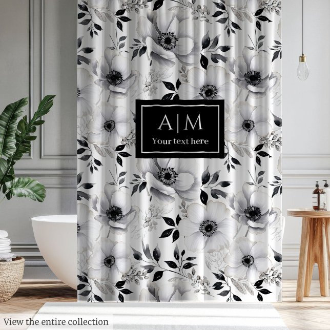rideau de douche à fleurs noir et blanc élégant (Sleek black and white flowers shower curtain)