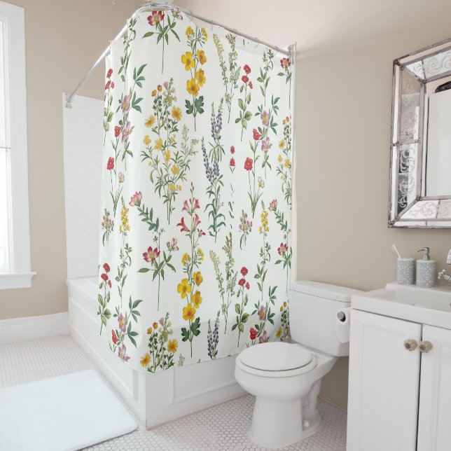 Rideau de douche à fleurs sauvages aquarelle (En situation)