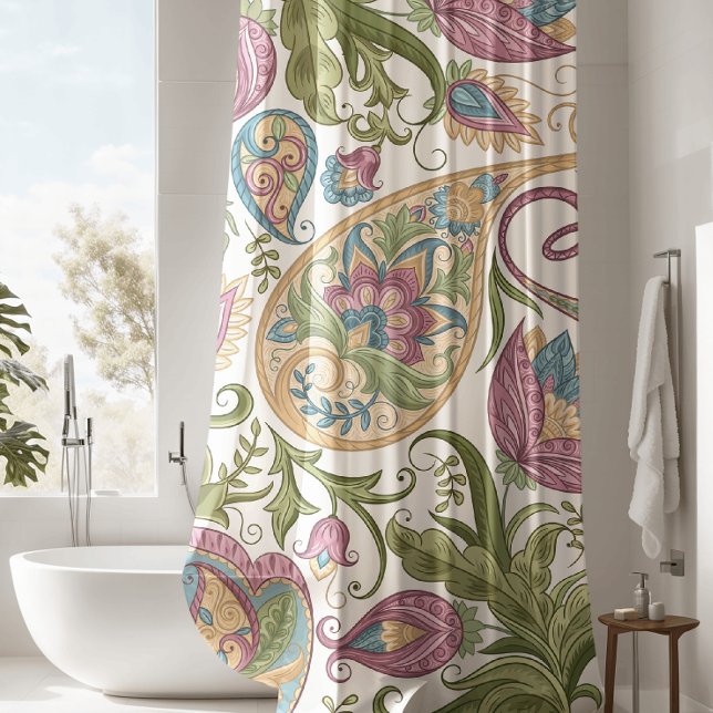 Rideau de douche à fleurs vert et violet Paisley (Créateur téléchargé)