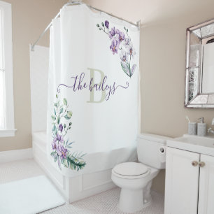 Rideau de douche à l'orchidée monogrammée