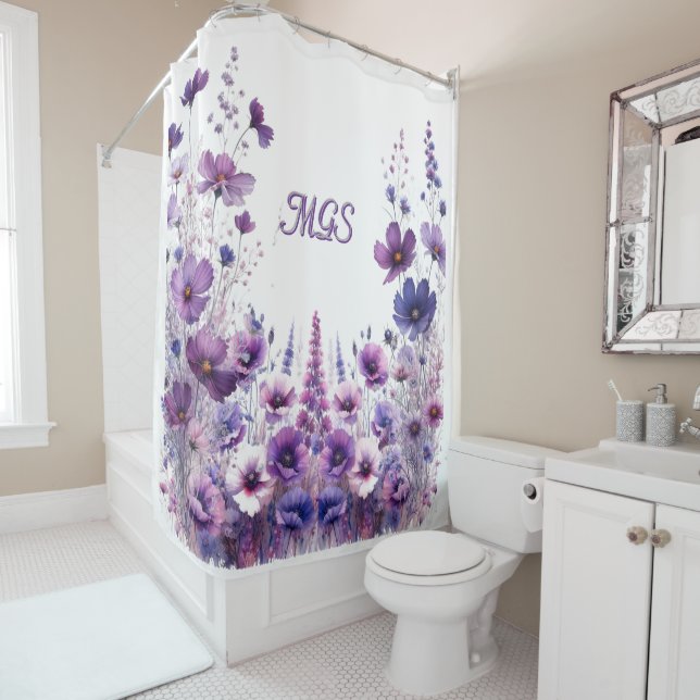 Rideau de douche à monogramme floral Hibiscus pour (En situation)