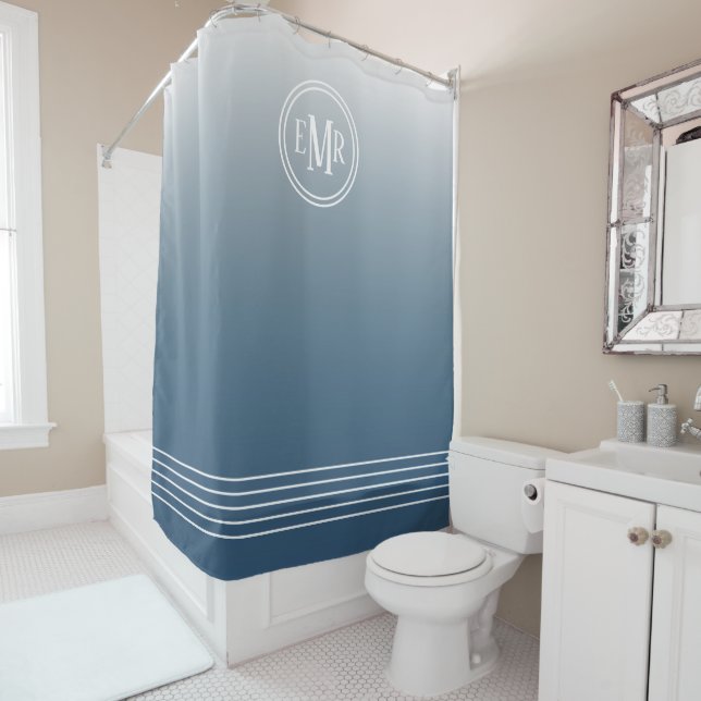Rideau de douche à monogramme Ombre Bleu (En situation)