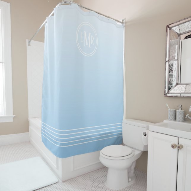 Rideau de douche à monogramme Ombre Bleu (En situation)
