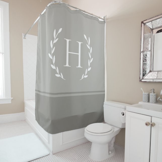 Rideau de douche à monogramme - Salle de bain init (En situation)