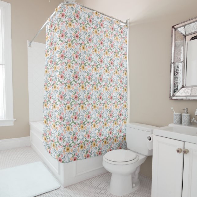 Rideau de douche à Motif à fleurs doux (En situation)