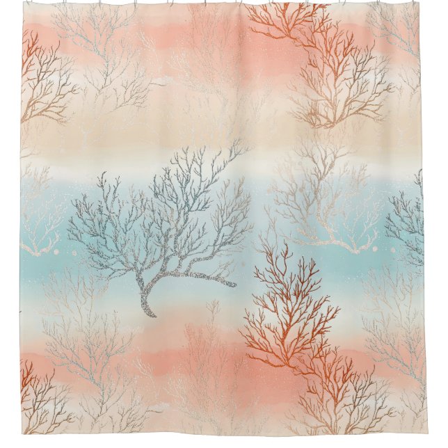 Rideau de douche à motif aquarelle de luxe corail  (Devant)