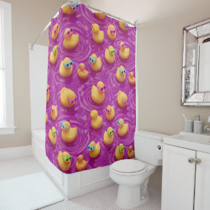 Rideau de douche à motif canard en caoutchouc rose