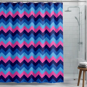 Rideau de douche à motif chevron rose bleu clair