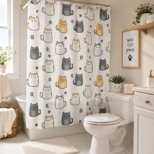 Rideau de douche à motif de chat mignon Kawaii