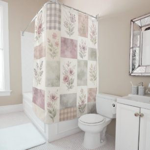 Rideau de douche à motif de courtepoint pastel ver