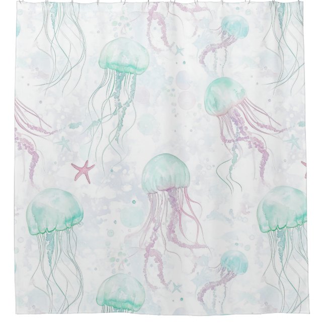 Rideau de douche à motif de méduses à l'aquarelle  (Devant)