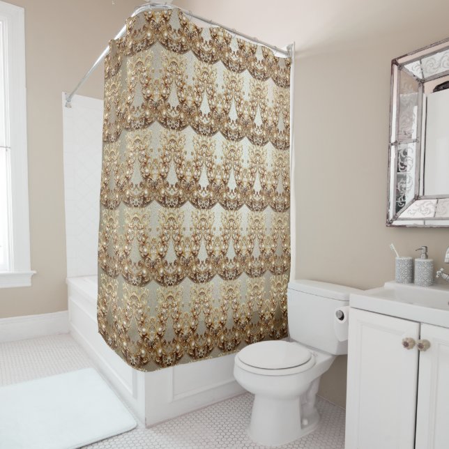 Rideau de douche à motif doré orné (En situation)