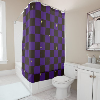 Rideau de douche à motif étoile à carreaux violet