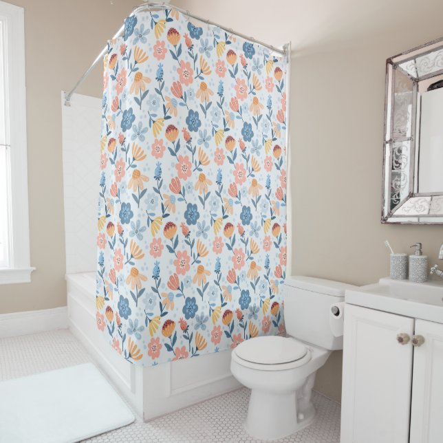 Rideau de douche à motif floral (En situation)