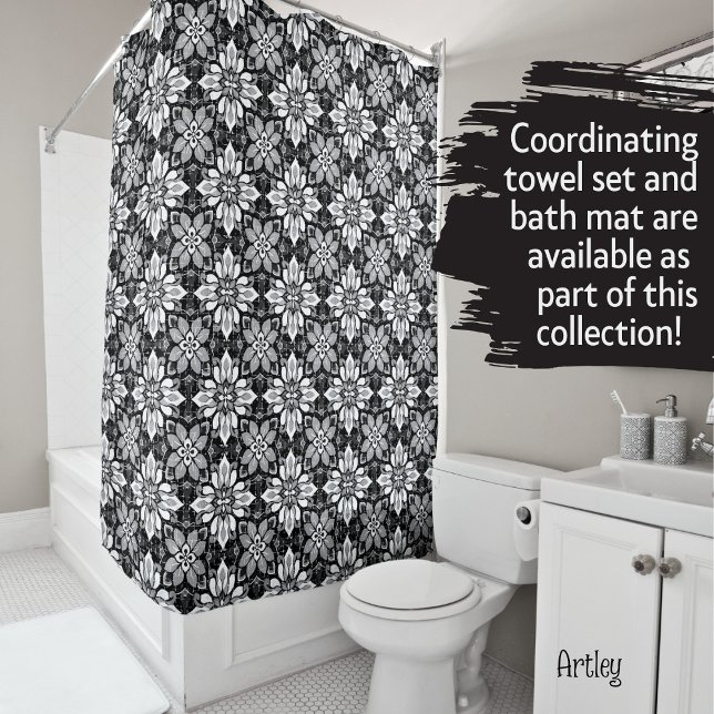 Rideau de douche à motif floral noir et blanc (Créateur téléchargé)