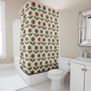Rideau de douche à motif floral rouge et vert