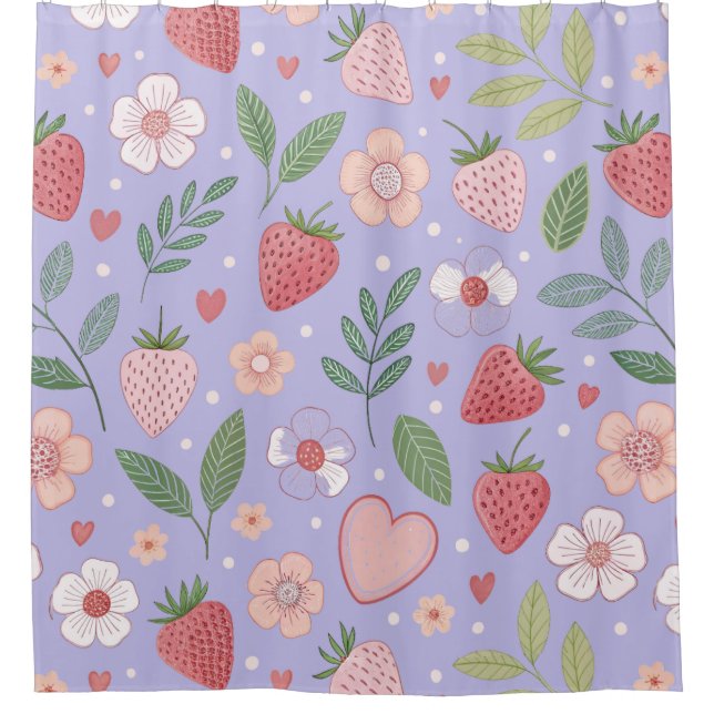 Rideau de douche à motif fraise violette (Devant)