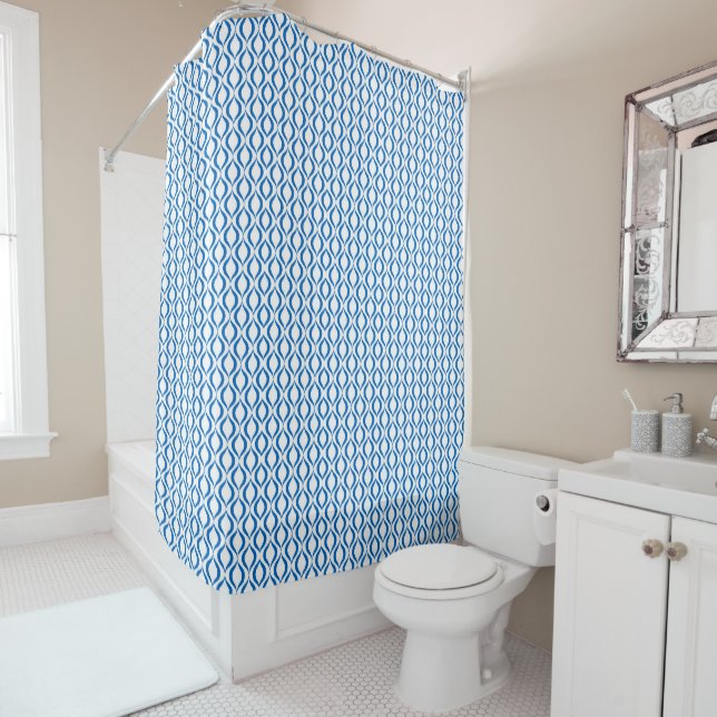 Rideau de douche à motif joli bleu et blanc (En situation)