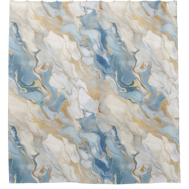 Rideau de douche à motif marbre bleu et beige (Devant)
