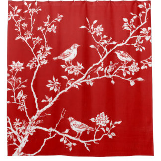Rideau de douche à motif oiseau en chinoiserie rou
