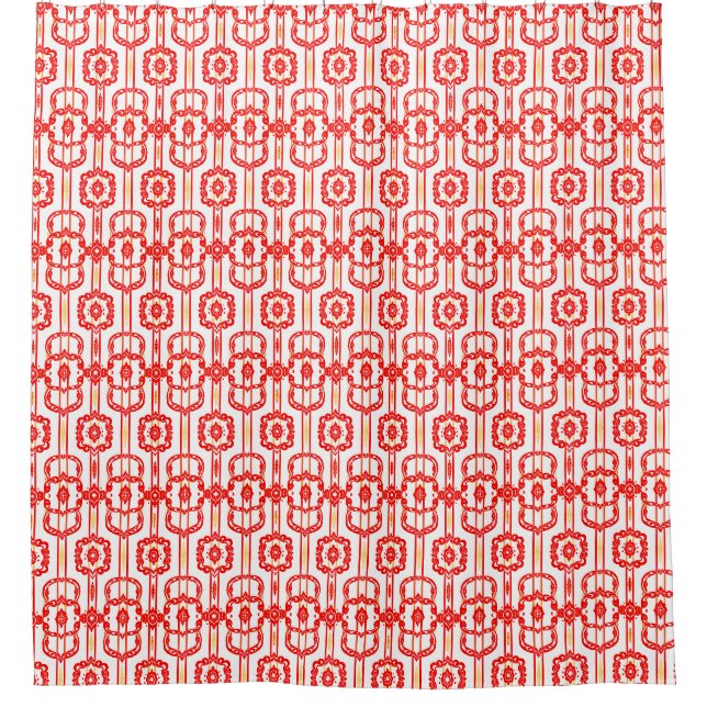 Rideau de douche à motif rouge et blanc (Devant)