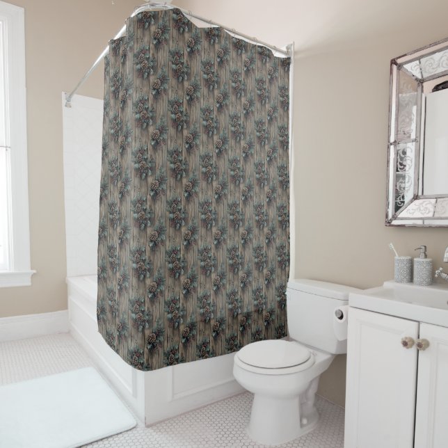 Rideau de douche à motif rustique (En situation)