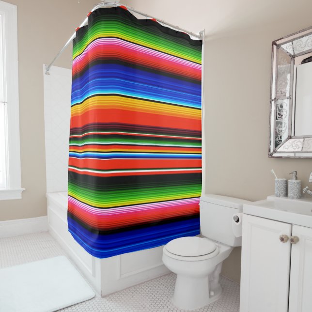 Rideau de douche à motif Serape mexicain (En situation)