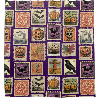 Rideau de douche à motif timbre vintage Halloween