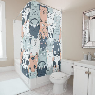 rideau de douche à motif transparent de chats drôl