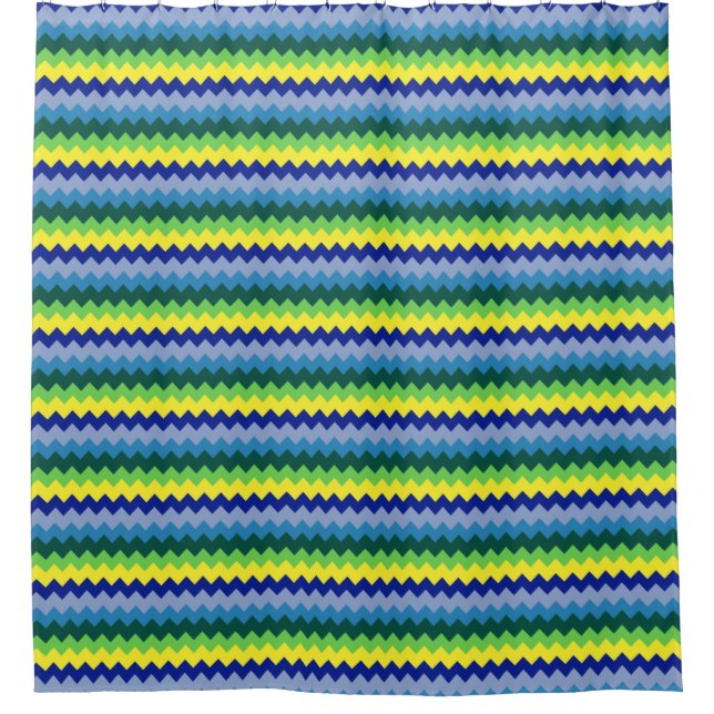 Rideau de douche à motif zig-zag vert et bleu (Devant)