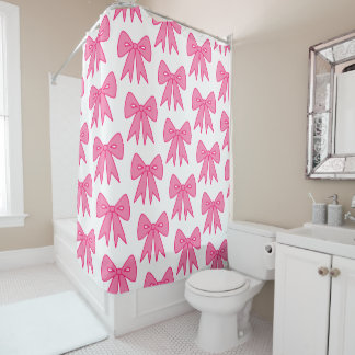 Rideau de douche à nœud rose