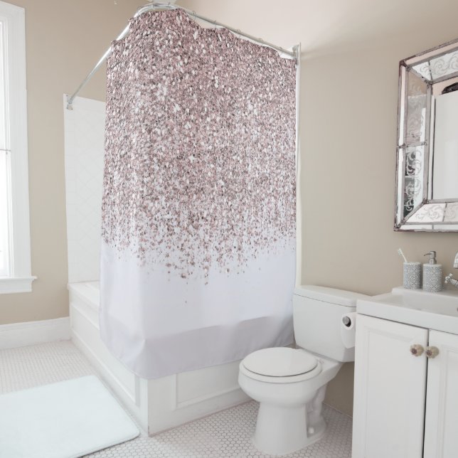 Rideau de douche à paillettes rose scintillant Pre (En situation)
