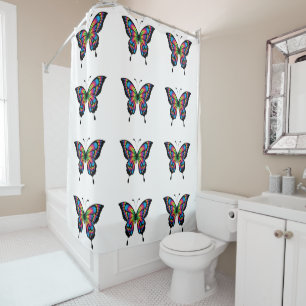 rideau de douche à papillon arc-en-ciel