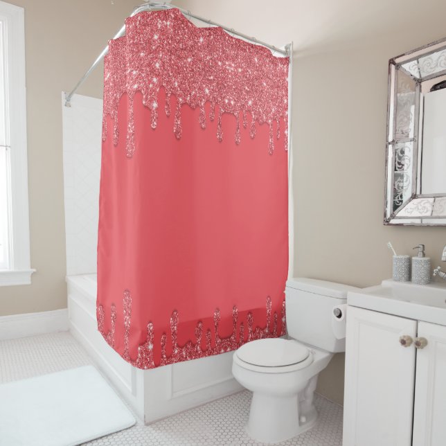 Rideau de douche à Parties scintillant à goutte ro (En situation)