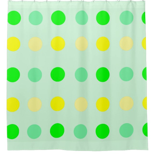 Rideau de douche à points Polka vert et jaune (Devant)