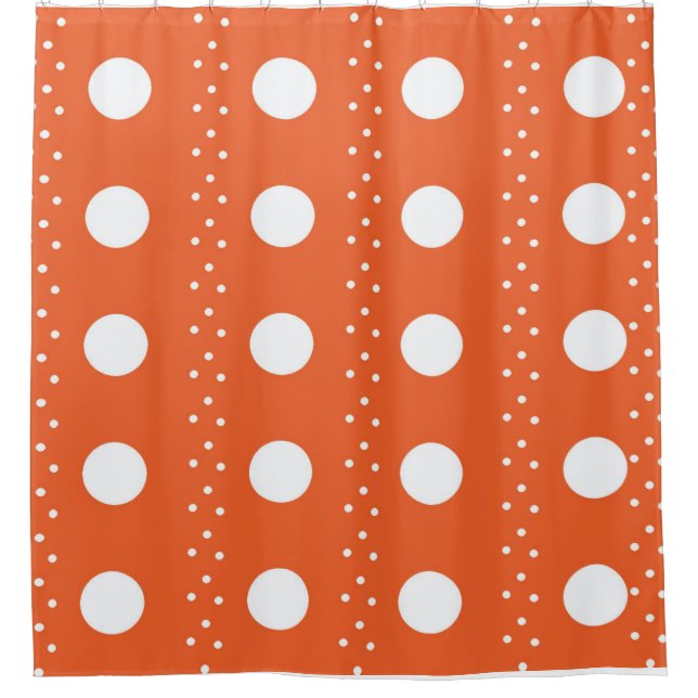 Rideau de douche à pois orange et blanc – Mode amu (Devant)