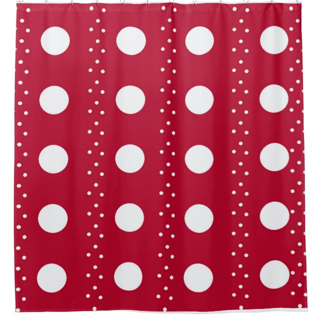 Rideau de douche à pois rouge et blanc – Moderne a (Devant)