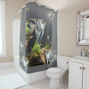 Rideau de douche à poissons à rayures tropicales