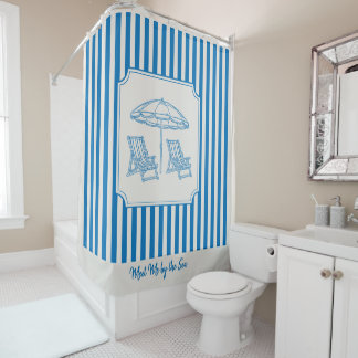 Rideau de douche à rayures bleues ambiance plage c