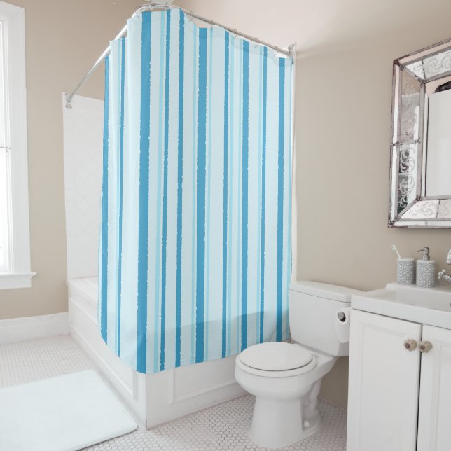 Rideau de douche à rayures bleues mignon (En situation)